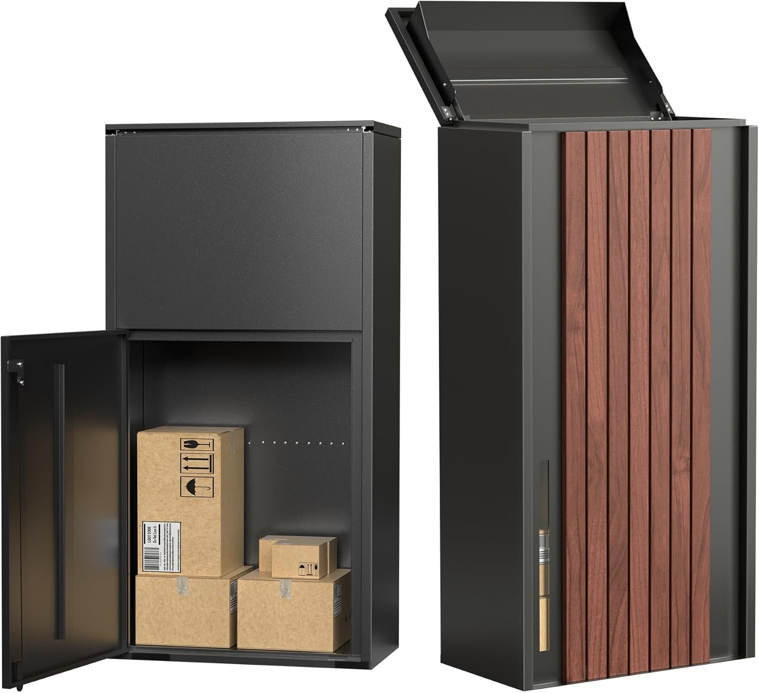Merapi Package Delivery Box for Outside, 34.6' x 15.7' x 15.7' Cold-Rolled Steel Delivery Box for Packages & Mails, Anti-Theft Lockable Large Mailbox for Porch, House, Curbside, Black-S
