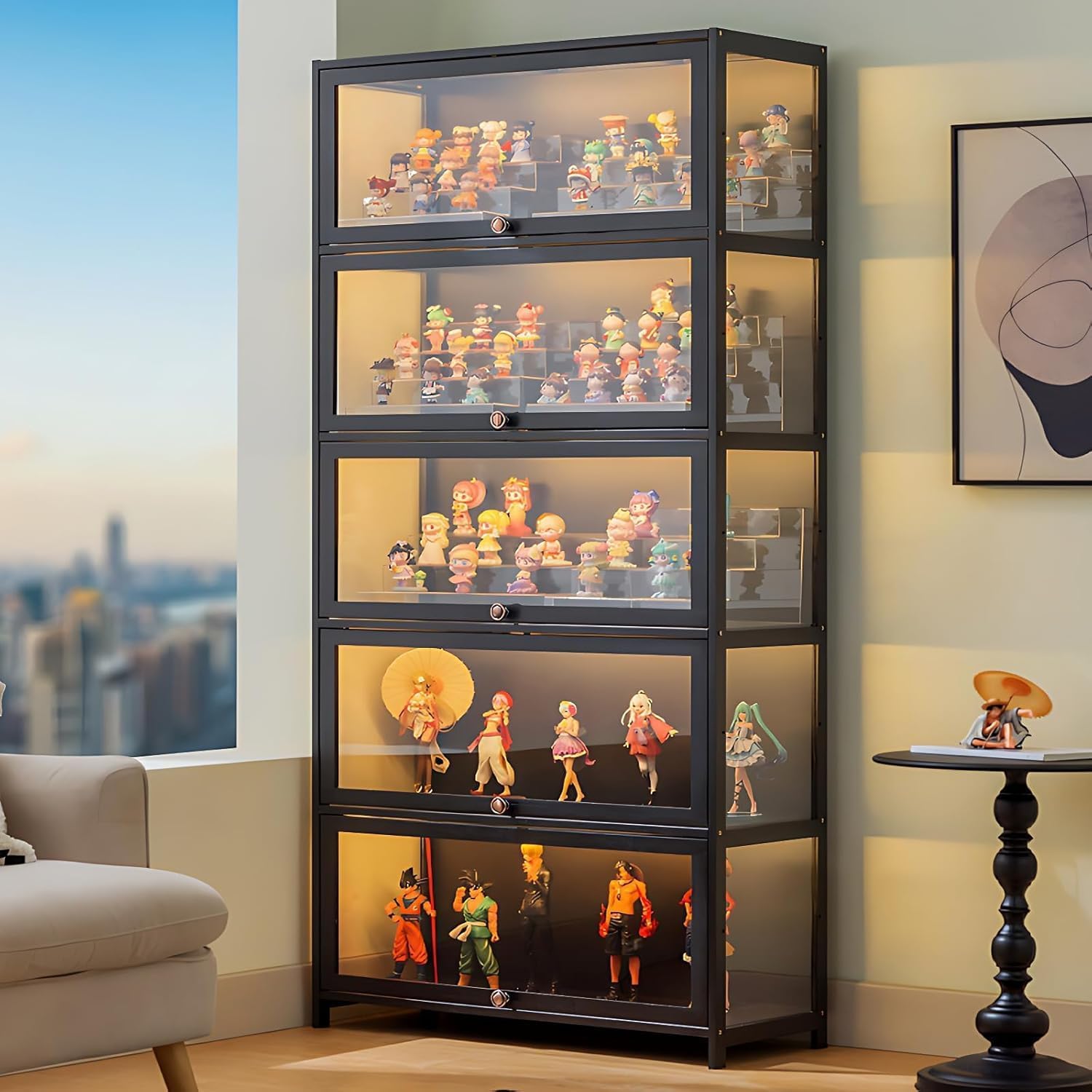 Curio Display Cabinet with Acrylic Glass Door, 5-Tier Tall Display Case, Curio Cabinet & Bookcase for Collectibles, Display Shelf for Home, Reading Nook, Playroom, Living Room