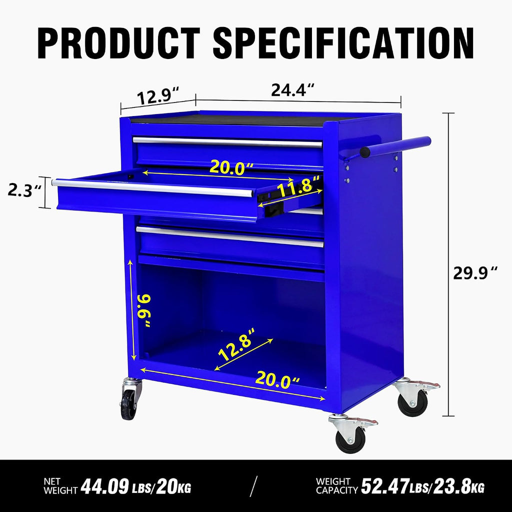 4 Drawers Tool Cart on Wheels, 4 Drawer Rolling Tool Chest, Trolley Organizer Tool Box Tool Case with 1 Cabinet, Multifunctional Tools Case for Garage,Warehouse,Workshop,Repair Shop (Blue)