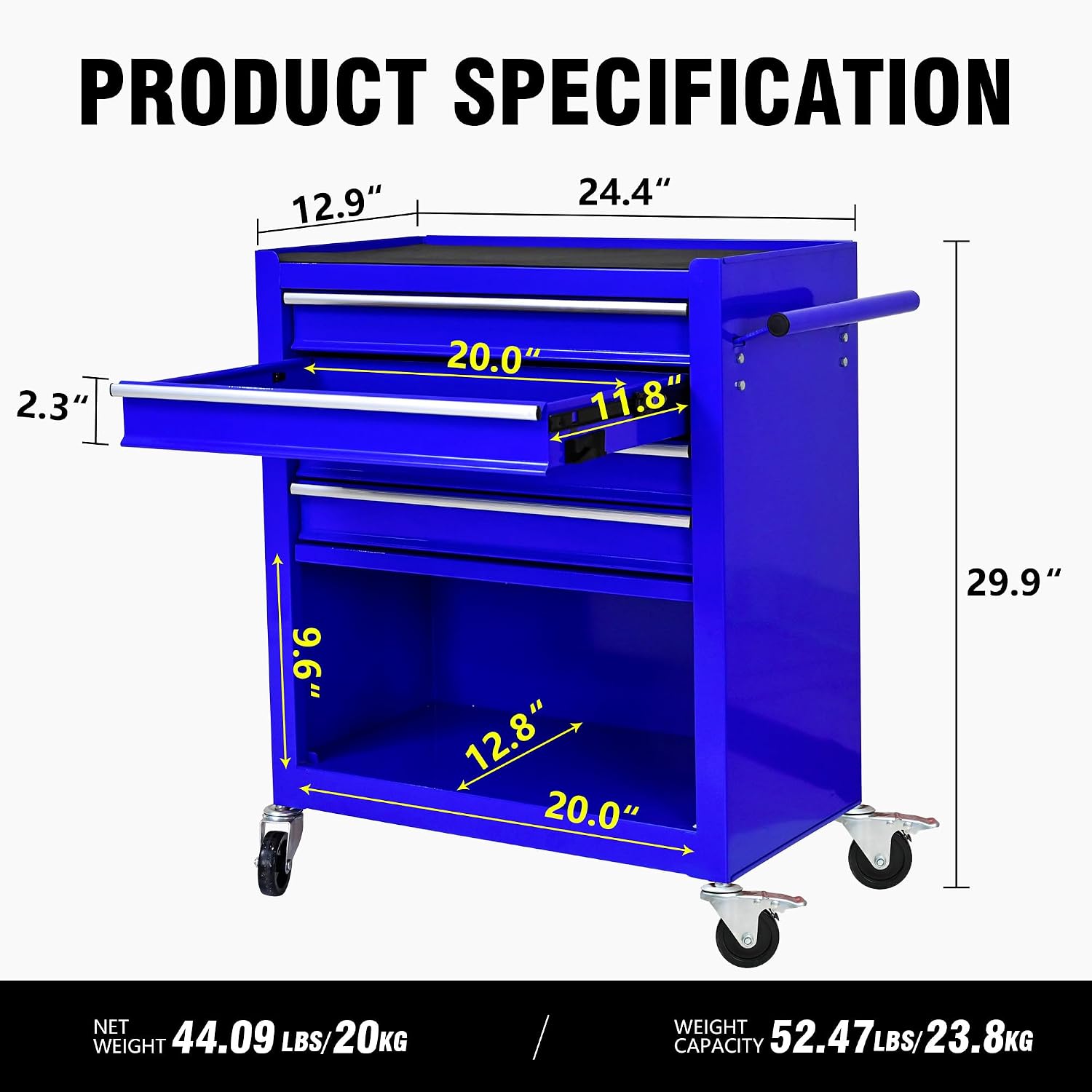 4 Drawers Tool Cart on Wheels, 4 Drawer Rolling Tool Chest, Trolley Organizer Tool Box Tool Case with 1 Cabinet, Multifunctional Tools Case for Garage,Warehouse,Workshop,Repair Shop (Blue)
