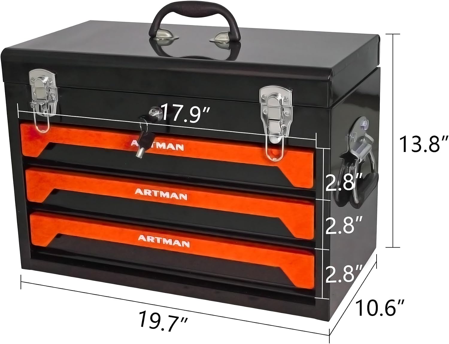 20' Portable Tool Box with Key Lock, 439 Piece Mechanics Tool Set, 3 Drawers & Top Storage Tray Toolbox with Metal Latches & Carrying Handle for Garage, Warehouse, Repair Shop & Home (Orange)