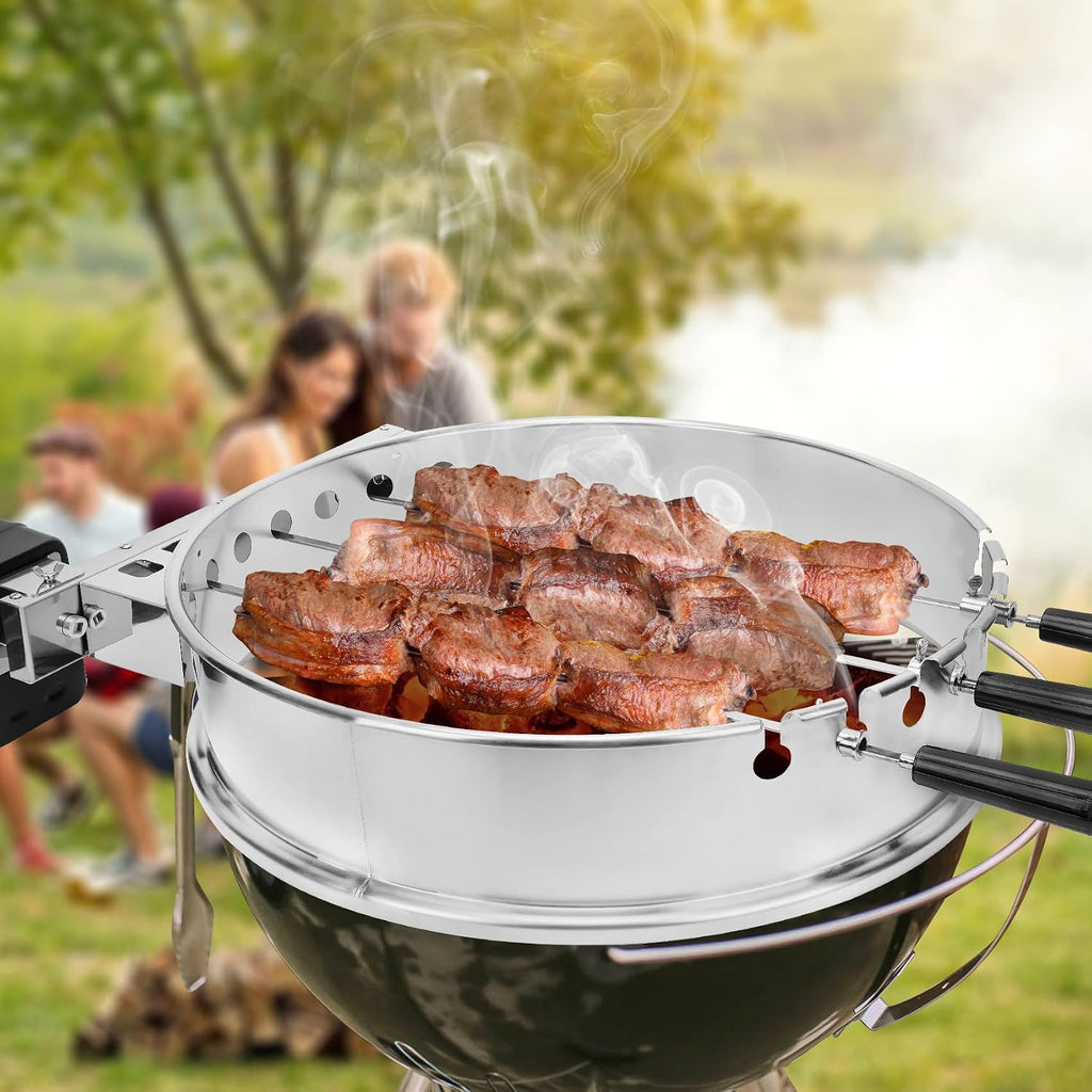 only fire Shish Kabob Set with Stainless Steel Ring, Automatic Skewers Turner for Weber 22' Kettle and Other Similar Kettle Grills