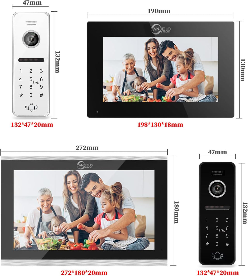 Wired Video Doorbell Apartment Intercom 3 Unit 7 Inch Touch Screen Monitor 1080P HD Camera 4 in 1 Unlocking Support RFID Card Password WiFi Smart Home Door Phone Kits for Home Villa,32G