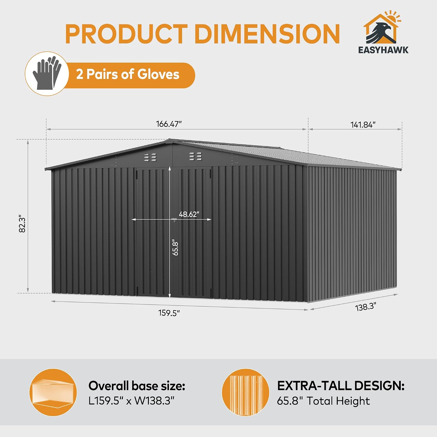 12 x 14 FT Metal Outdoor Storage Shed, Waterproof Garden Utility Shed with Lockable Door, All-Weather Storage Shelter for Bikes,Tool for Patio Lawn Backyard Garden Black