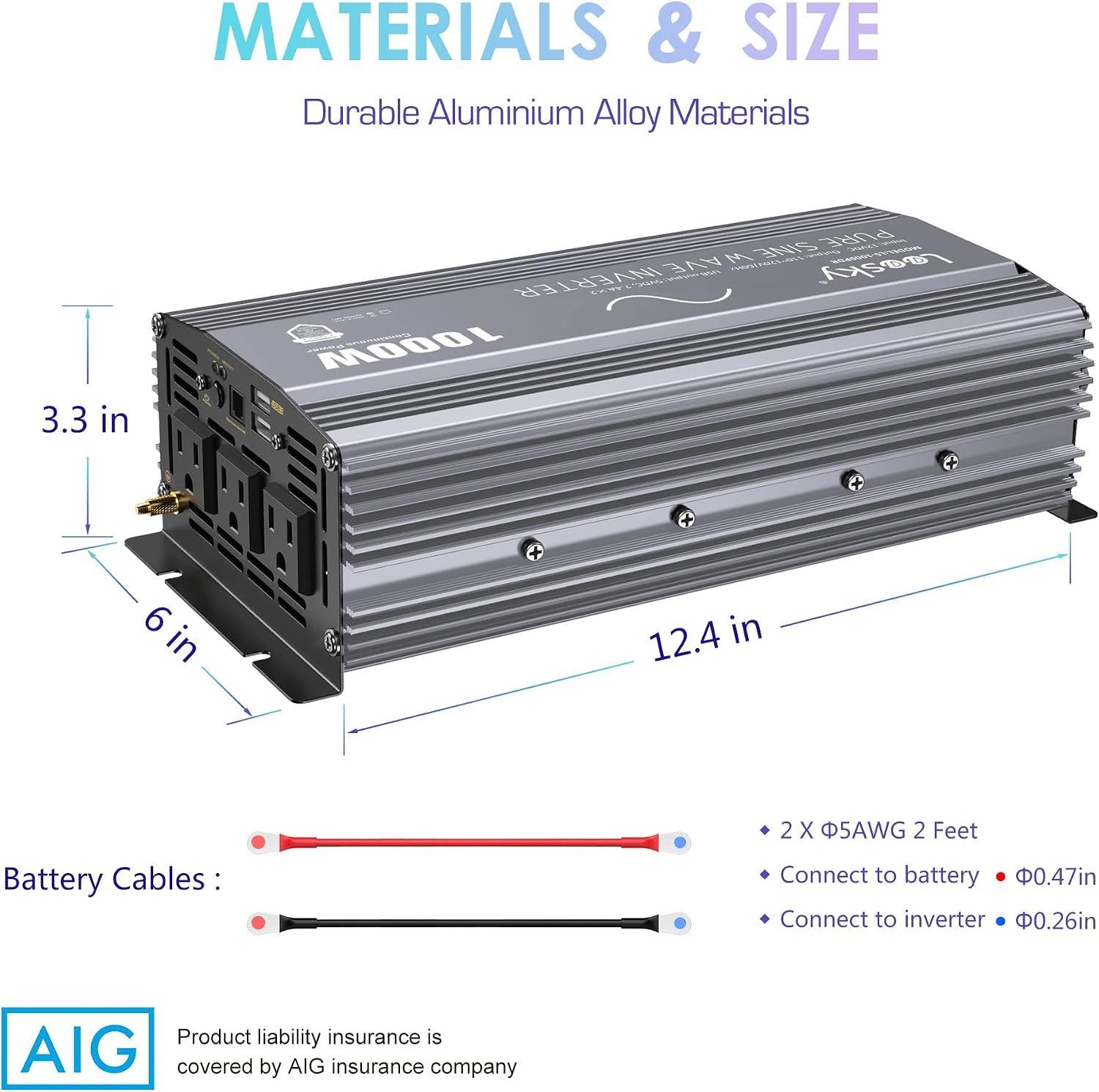 LEESKY 1000W Pure Sine Wave Power Inverter 12V DC to 120V AC Converter with LCD Remote Controller UL-Certified Fuses Compatible with Lithium Battery Starlink for Car RV Truck Solar Home Off-Grid Use