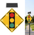 24' LED Traffic Light Ahead Sign, Solar Power Crossing Signals Waterproof Metal Warning Signal, Reflective Film Signal Signs with Accessories