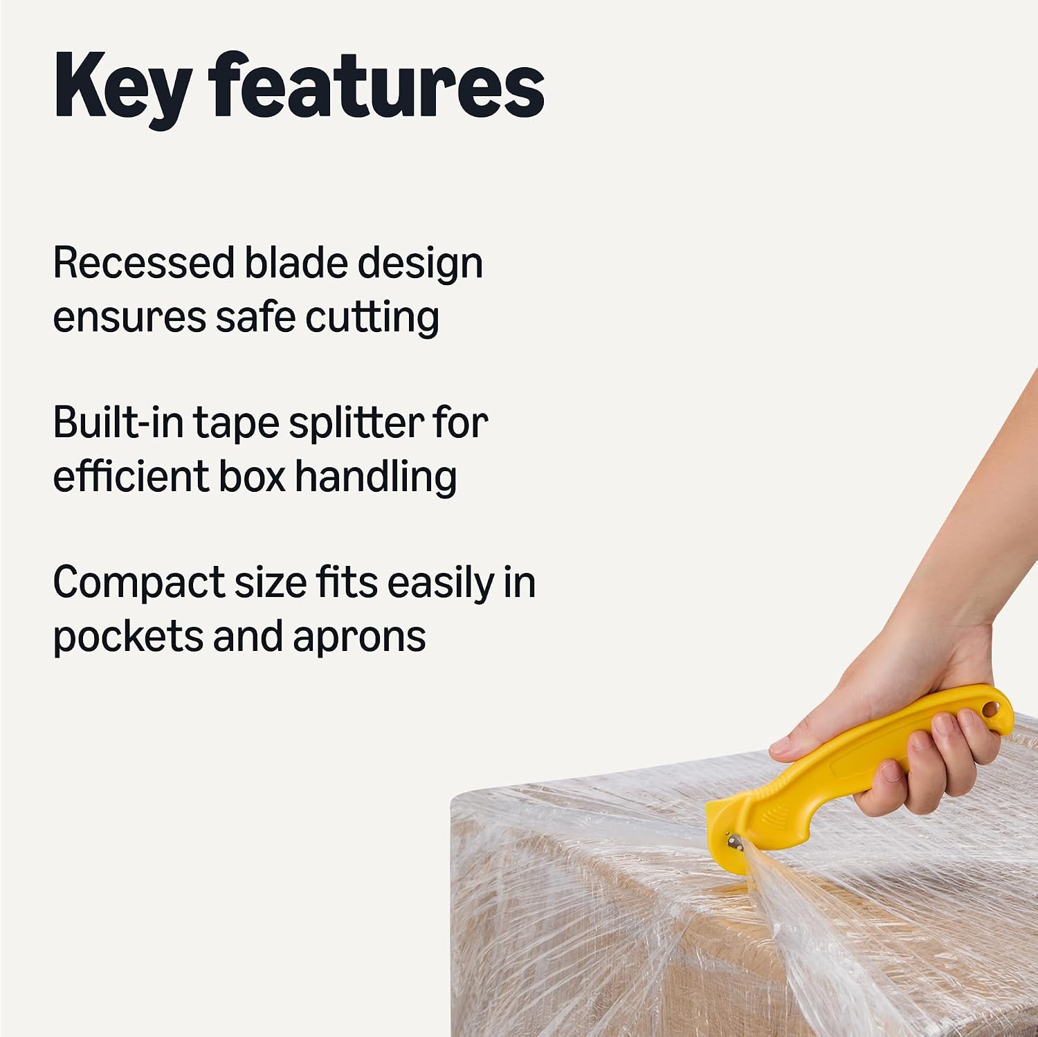 Amazon Basics Film Safety Cutter, Concealed Stainless Steel Blade with Tape Splitter for Boxes, Packages, Shrink Wrap, Yellow, 300-Pack