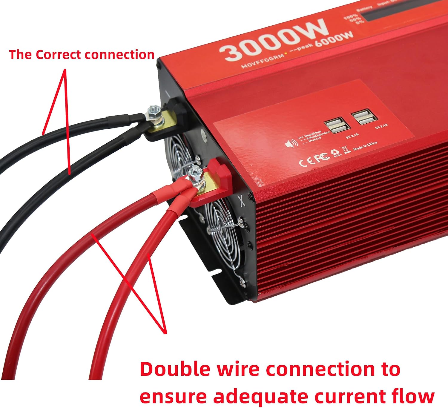 3000W 12V Power Inverter,Peak 6000W, Car/Truck/RV DC 12V to 110V 4AC Converter, 6X 2.4A USB Ports,with 18W Type-C Quick Charge Port,LCD Digital Display