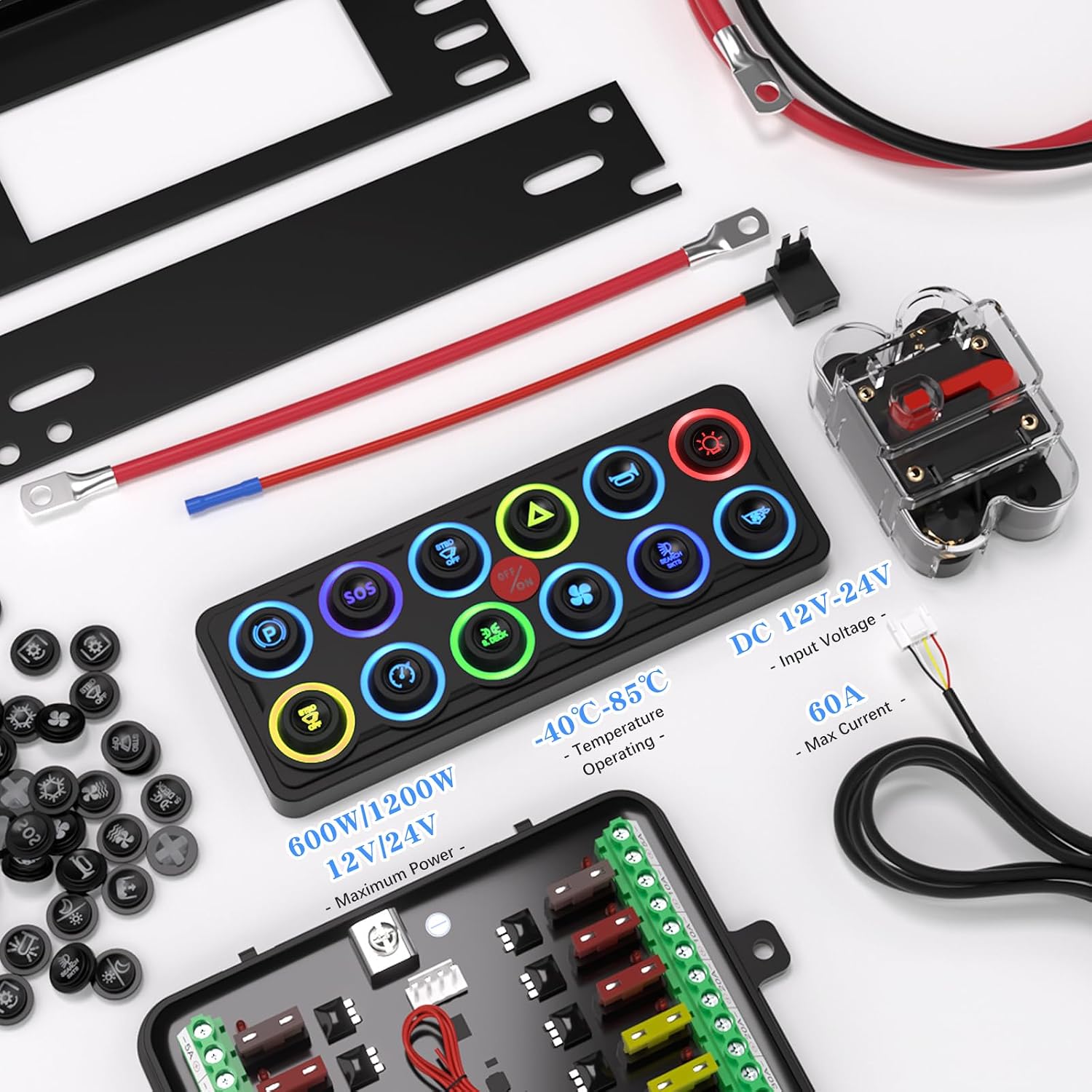 MaySpare Switch Panel Upgraded Multicolored Toggle Momentary Pulse Panel,Electronic Relay System for Yachts Trucks Off-Road Vehicles RVs SUVs UTVs ATVs- IP68 Waterproof (12 Gang Switch Panel)