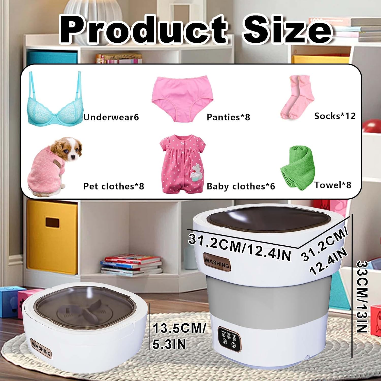 Underwear Washing Machine,15L 2.1kg 2 in 1 Mini Washing Machine and Dryer, Portable Washe, Small Washing Machine with 3 Cleaning Modes for Baby Clothes, Underwear, Camping, RV, Travel(Grey)