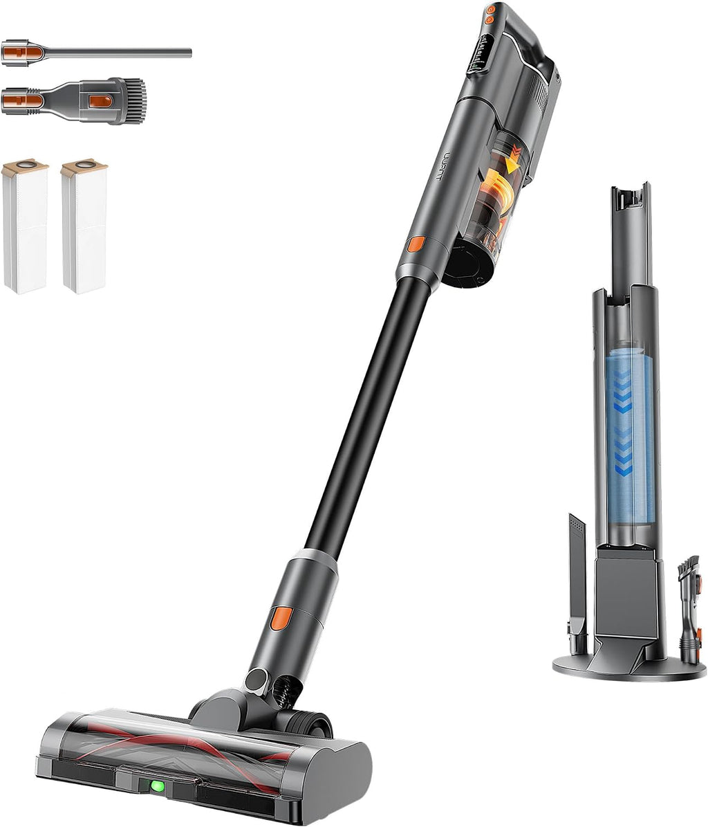 uwant V500 Cordless Vacuum Cleaner with Auto Empty&Auto Dust Scrap System, 7-Layer HEPA Filtration, Anti-Tangle Brush, Stick Vacuum for Pet Hair, Hard Floors, Carpet，Grey