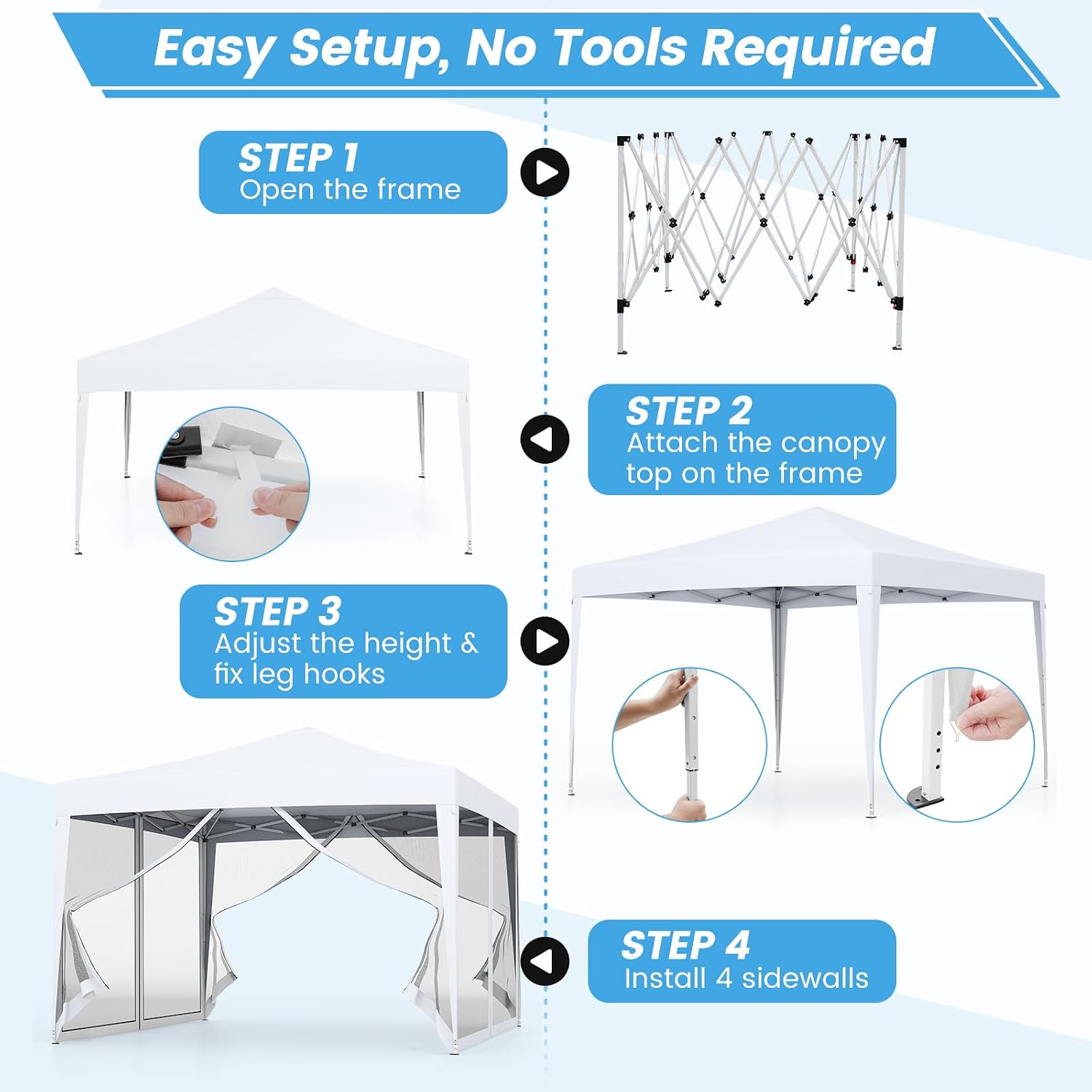 Tangkula 10x10 Ft Pop Up Canopy with Netting, Easy Up Outdoor Tent with Mesh Sidewalls, Carrying Bag, Adjustable Height, Portable Canopy Tent for Parties Events Camping Travel