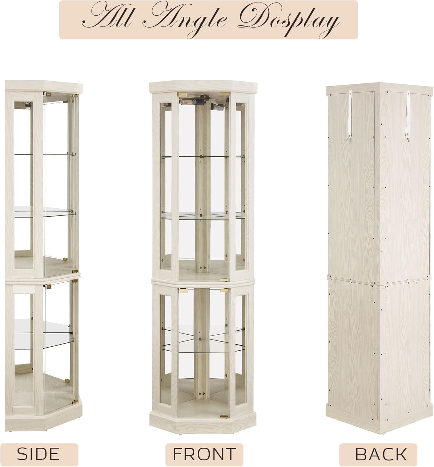 Corner Curio Cabinet, 70' H Lighted Glass Display Cage with Tempered Glass Doors and Adjustable Shelves, Bulb Inclued, Wine Bar China Cabinet for Living Room Liquor Storage (White)