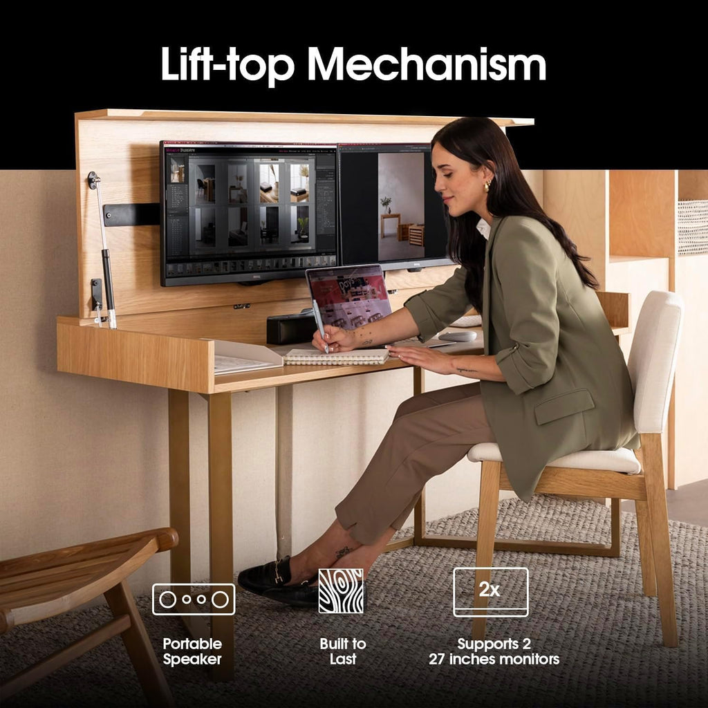 Convertible Desk, Simple Modern Home Office Desk with Storage, Folding Desk into Dining Table, Multiuse Dining Table and Gaming Desk, Work from Home Essentials (1 Unit)