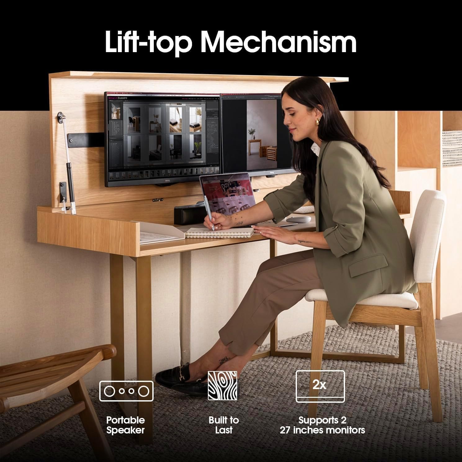 Convertible Desk, Simple Modern Home Office Desk with Storage, Folding Desk into Dining Table, Multiuse Dining Table and Gaming Desk, Work from Home Essentials (1 Unit)