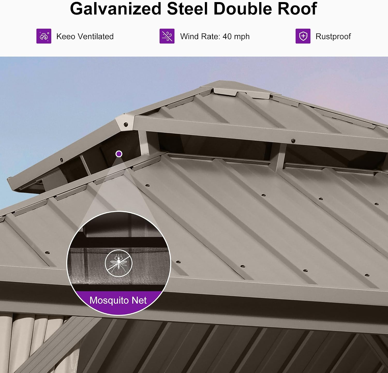 PURPLE LEAF 10' x 10' Hardtop Gazebo, Champagne Outdoor Metal Gazebo with Galvanized Steel Double Roof, Curtains and Netting for Patio Lawn and Garden