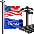 MXQMKL 20FT Heavy Duty Solar Flag Pole Kit,12 Gauge Flag Pole for Outside House Thick Aluminum Flagpole with 136 LED Light & 3x5 American Flag for Outside Ip67 Waterproof,Black