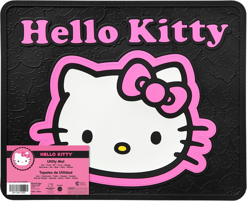 Plasticolor 008890ZA1 Hello Kitty Collage Hot Pink Sanrio Front & Rear Floor Mats and Steering Wheel Cover Set for Car Truck SUV - 5PC