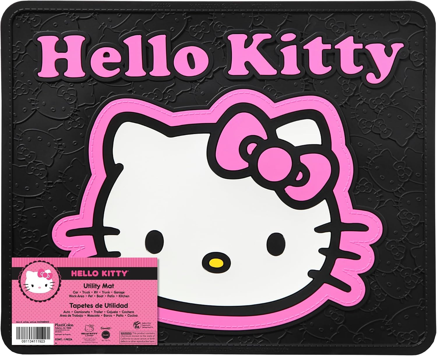 Plasticolor 008890ZA1 Hello Kitty Collage Hot Pink Sanrio Front & Rear Floor Mats and Steering Wheel Cover Set for Car Truck SUV - 5PC