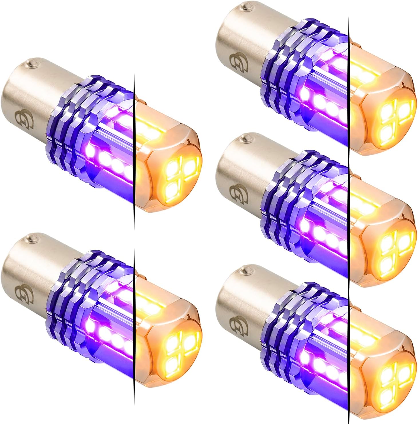 GG Grand General 70824 1157 Dual Color Amber/Purple 15 LED Tower Bulb, 12V, 5 Pack