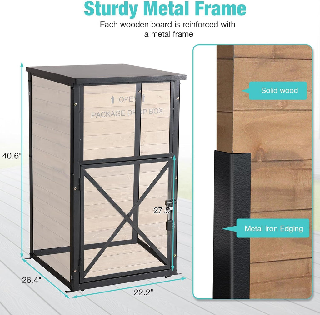 Suumerpety Package Delivery Boxes for Outside Metal Frame Large Parcel Drop Box with Combination Lock and One-Way Access Channel, Secure Anti Theft Mailboxes for Porch Curbside