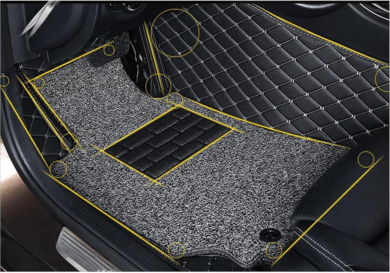 Custom Leather Car Floor Mats for Lincoln Aviator(6seats with armrest) 2020-2023, Double Layer Full Coverage Luxury Floor Liners Carpet Waterproof Non Slip Protection Pads Interior Accessories