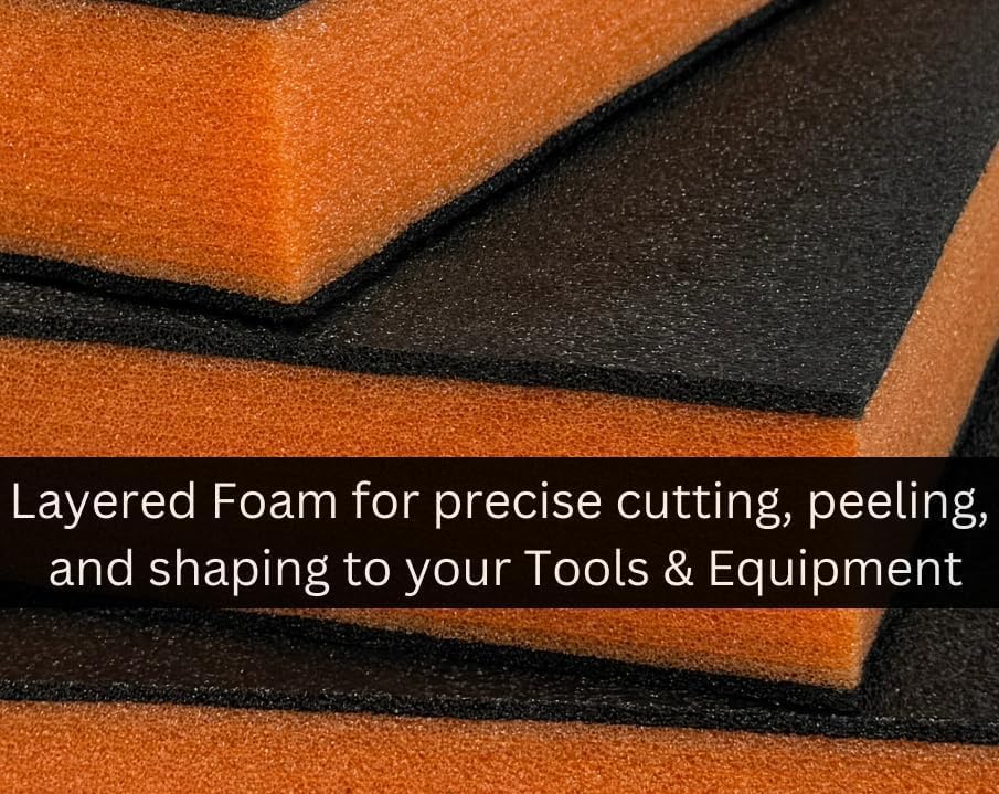 Customizable Tool Box Organizer Tool Foam | 24'x48' 3 Sheets | Tool Box Foam Organizer | Tool Drawer Organizer | Customizable Foam Insert | Toolbox Foam Inserts Shadow Foam (Orange, 1-3/16' (30mm))