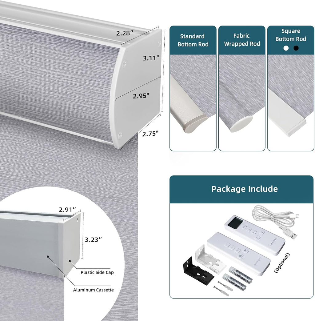 Motorized Roller Shade,100% Blackout Smart Window Blinds Work with Homekit, Alexa, Google Home,Remote,Electric Blinds with USB/Solar Pannel Charging,Classic Grey