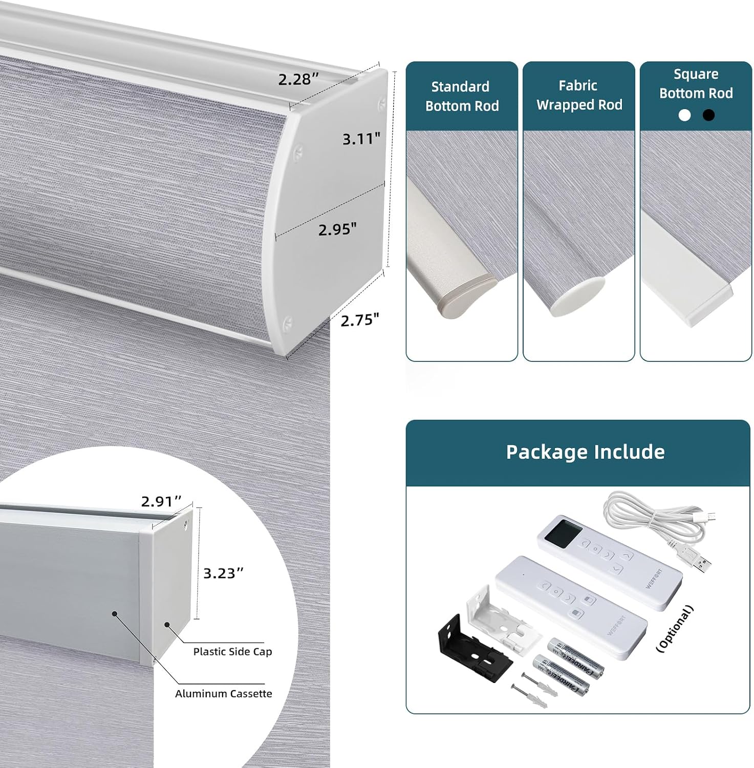 Motorized Roller Shade,100% Blackout Smart Window Blinds Work with Homekit, Alexa, Google Home,Remote,Electric Blinds with USB/Solar Pannel Charging,Classic Grey