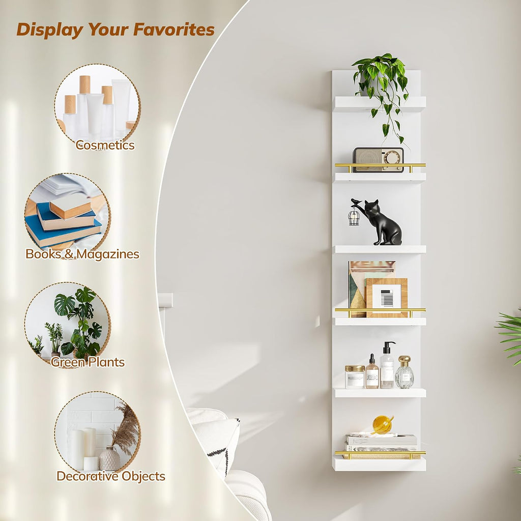 DurayLoly 2 Pack 6 Tier Wall Shelf Unit, White Floating Shelves, Display Shelf with LED Light, Floating Shelf for Living Room, Bedroom or Vanity Storage