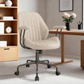 ovios Ergonomic Office Chair, Mid Back Faux Leather Executive Chairs with Armrests, Comfy Mid-Century Modern Swivel Rolling Computer Armchair (Beige, Suede Leather)