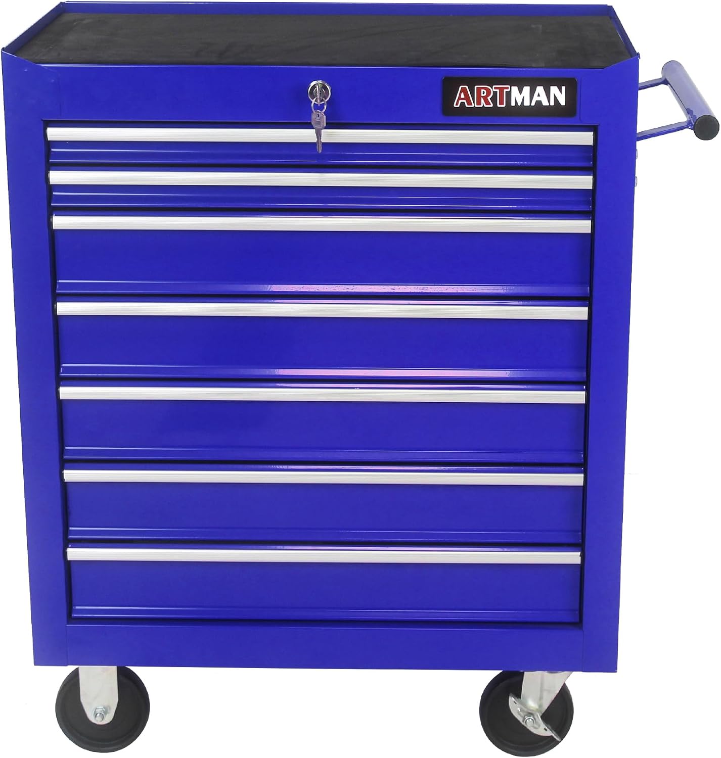 Rolling Tool Cart with 7 Drawers, Lockable Heavy-Duty Steel Tool Cabinet on Wheels, 300 lb Capacity, Ball-Bearing Slides, Powder-Coated Finish, Garage Workshop Tool Storage Blue