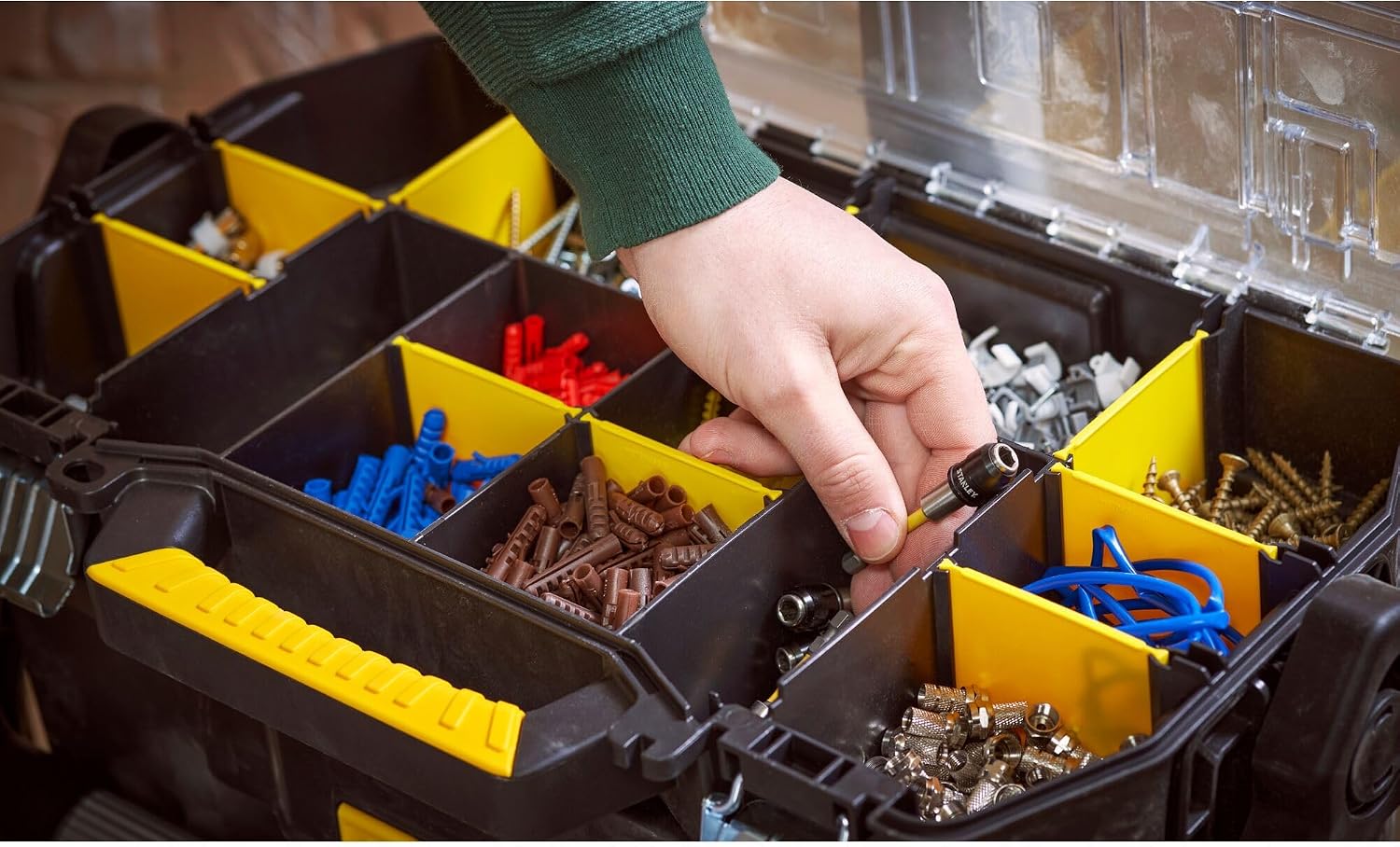 STANLEY 2-in-1 Rolling Workshop Tool Box Empty Tool Box (53 x 75.60 x 32 cm, Tool Carrier with Organiser Attachment, with Two Large Compartments, Telescopic Handle, Made of Robust Plastic) STST1-79231