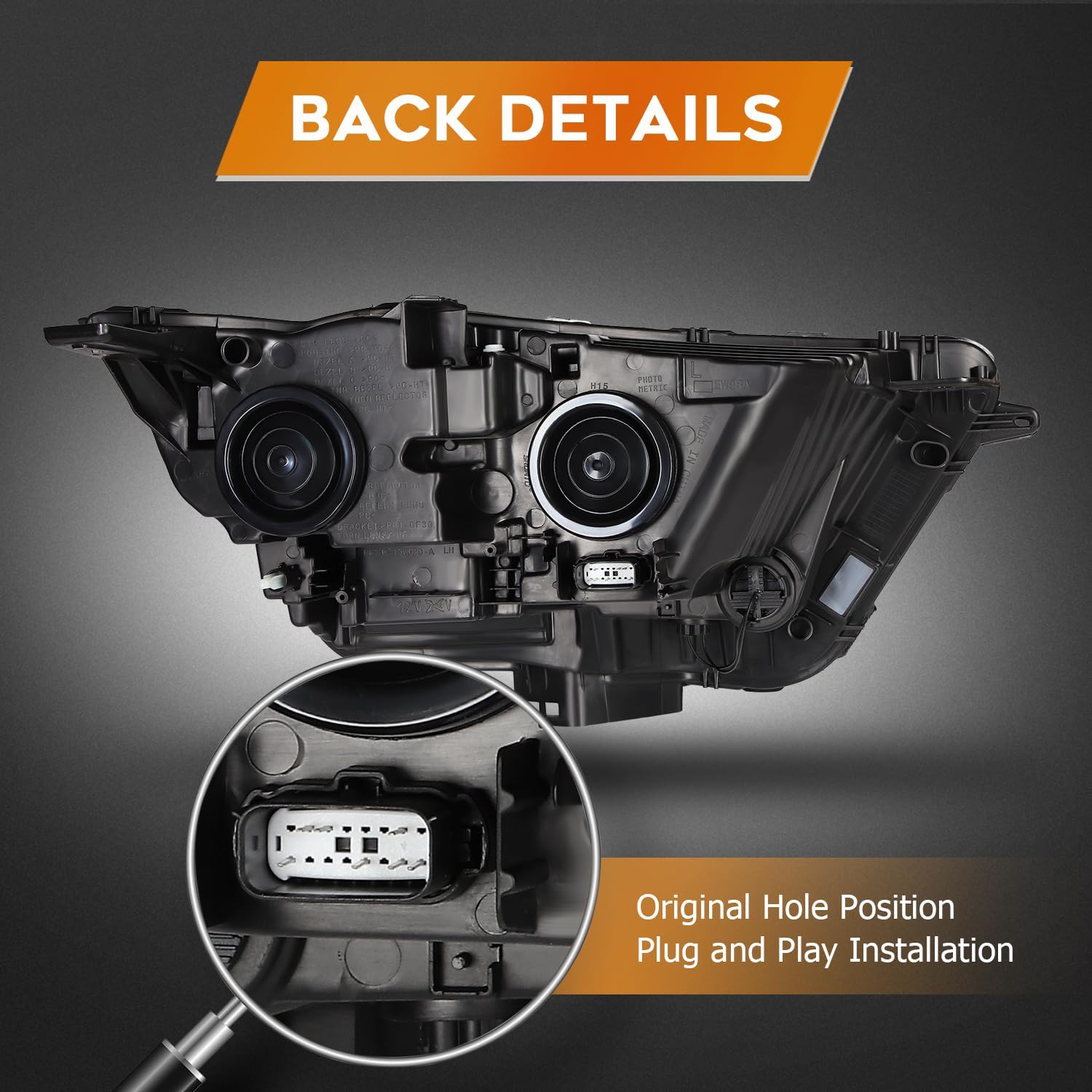 Headlights Fit 2015-2018 for Edge Driver & Passenger Side Headlight Assembly Black Housing Amber Reflector FT4Z13008A
