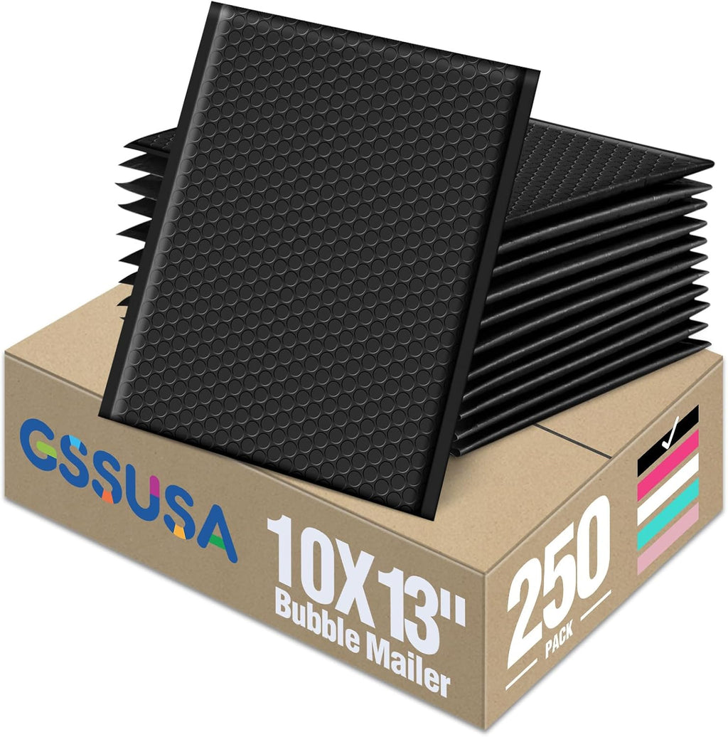 GSSUSA Black Bubble Mailers 10x13 Padded Envelopes 250 Pack Self-Seal Packaging Bags, Small Business Supplies, Shipping Envelopes, Mailing Bags, Packaging for Small Business