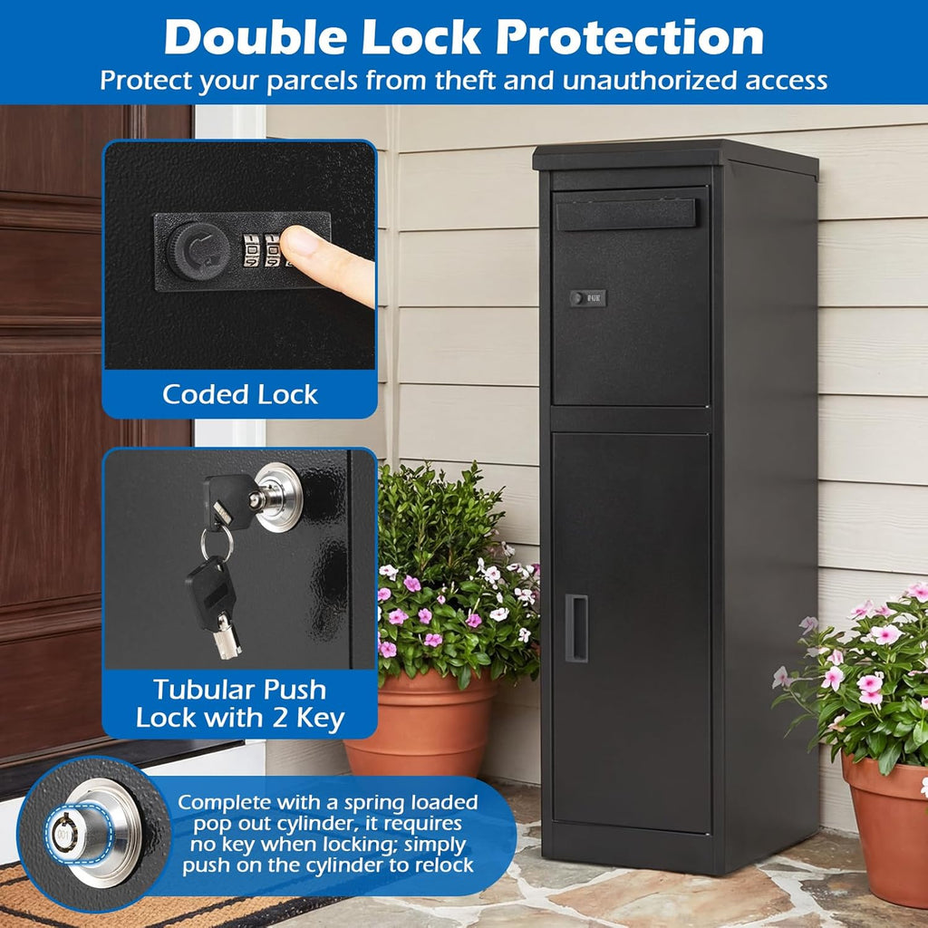 Goplus Package Delivery Boexes for Outside, 12.5' x 16.5' x 43.5' Galvanized Steel Parcel Drop Boxes with Lock, Anti-Theft Design, Package Mailbox for Home, Office, Yard, Curbside