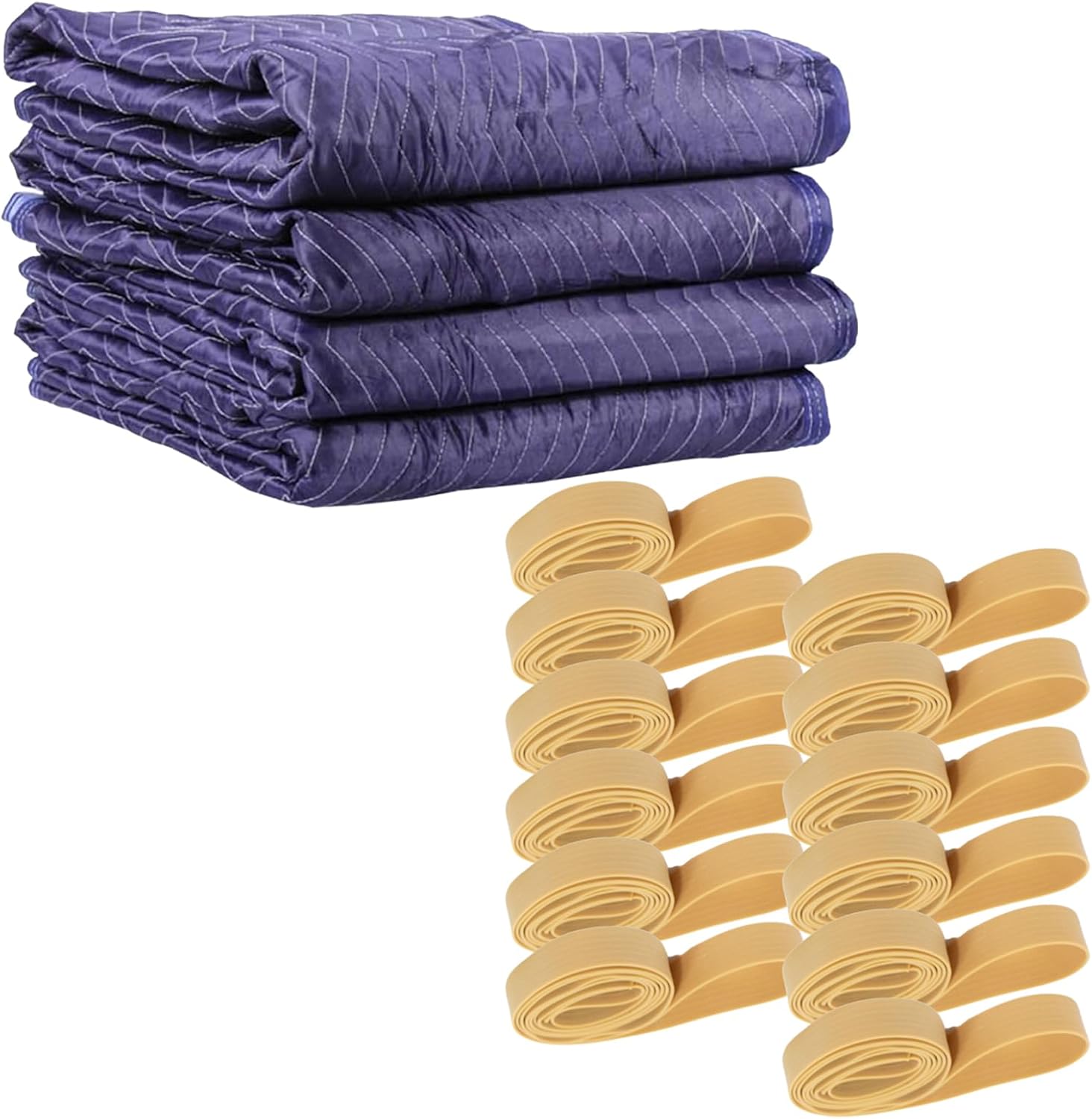 US Cargo Control 80 Inch X 72 Inch Mega Mover Moving Blankets And 25 Inch (50 Inch Fully Stretched) Moving Bands - Durable Protection During A Move Or While In Storage – 4 Blankets, 12 Rubber Bands