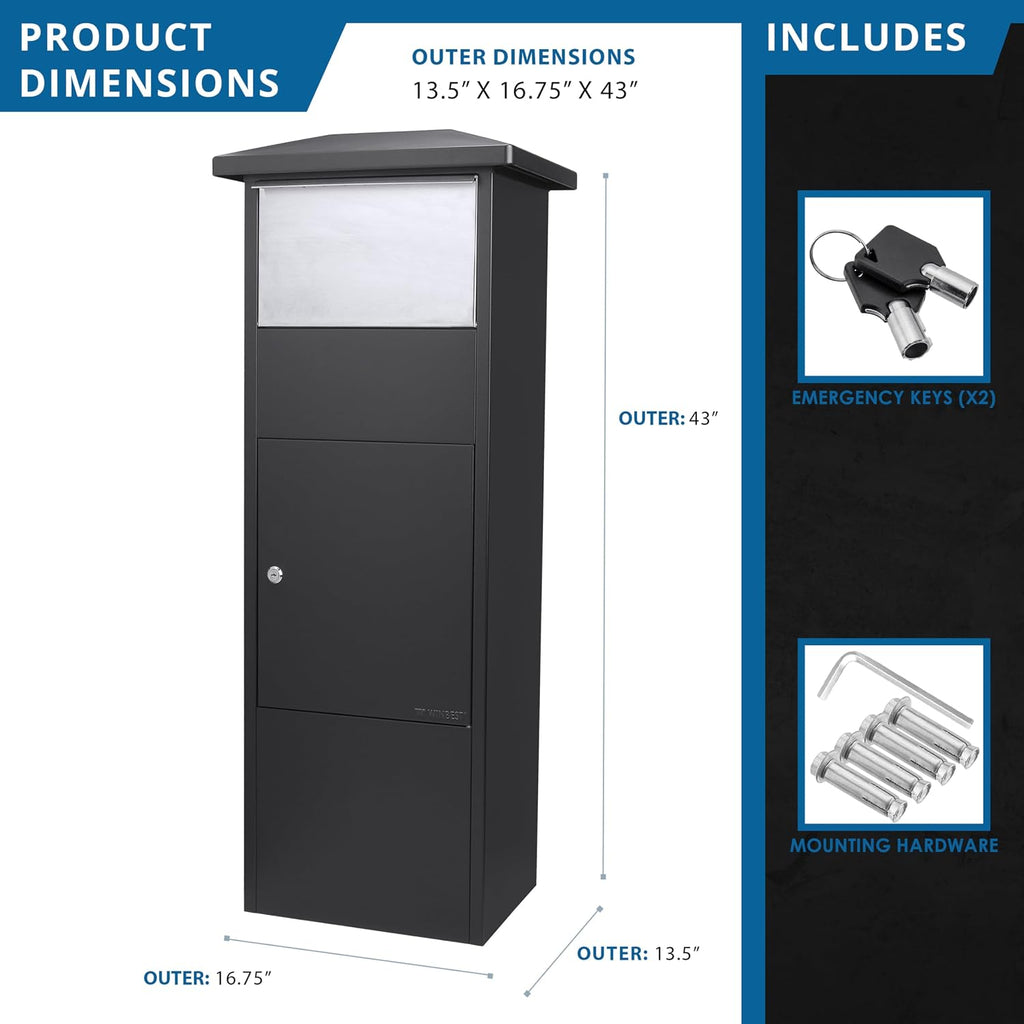 Winbest Steel Freestanding Floor Lockable Large Drop Slot Mail Box with Parcel Compartment, Black
