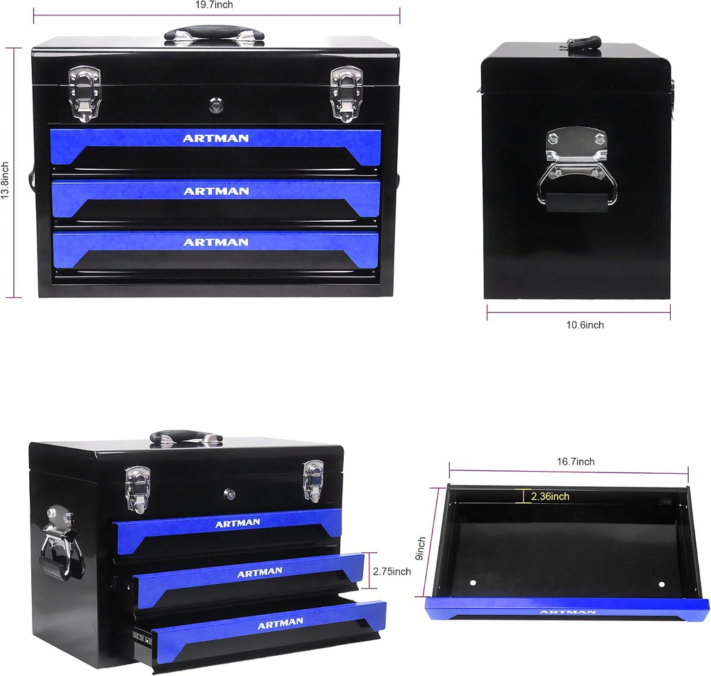 439 piece tool box with tools, mechanics kit, socket wrench set, mechanic tool set, heavy duty tool box, home tool kit, automotive tools, DIY tool set (439pcs-blue)