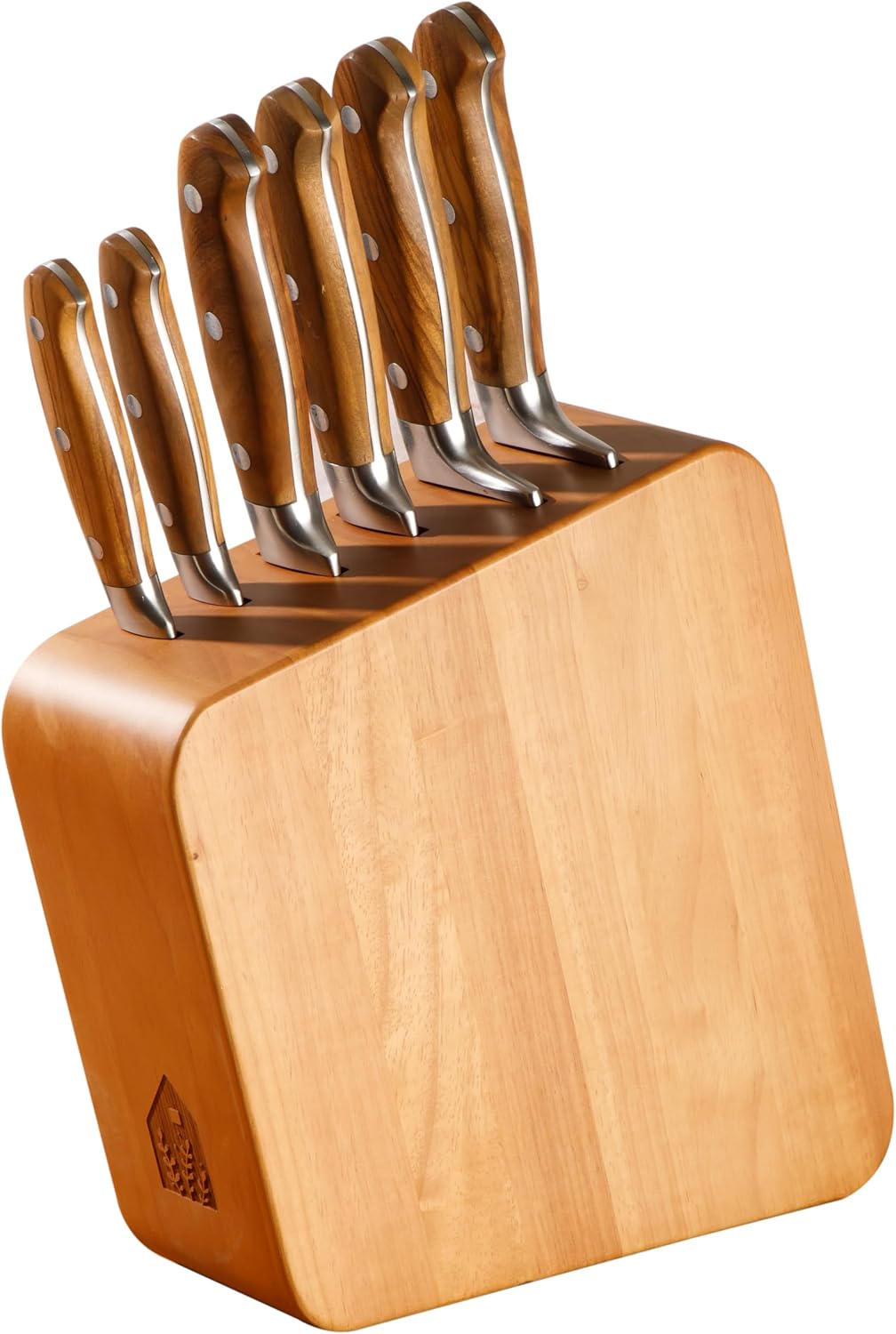 Bloomhouse - Two Time Oprah's Favorite Things Winner - 7 Piece Italian Olive Wood Kitchen Knife Block Set w/German Forged Stainless Steel Knives
