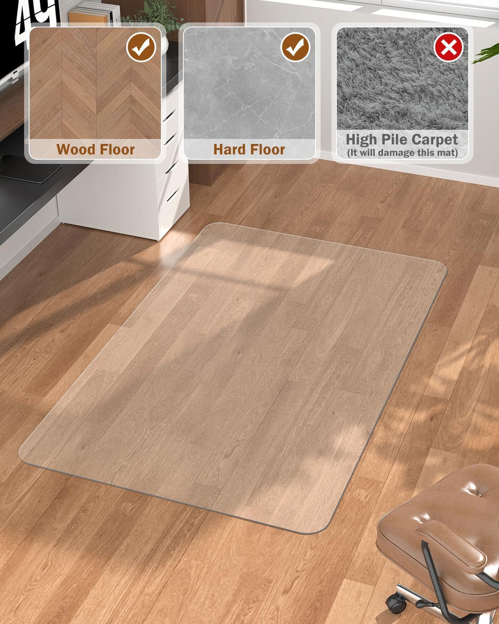Blvornl Frosted Clear Chair Mat for Hardwood Floor, 47.2'*60' Hard Material Office Chair Mat, Memory Plastic Computer Chair Pad for Rolling Chairs, Desk Floor Rug for Office and Home