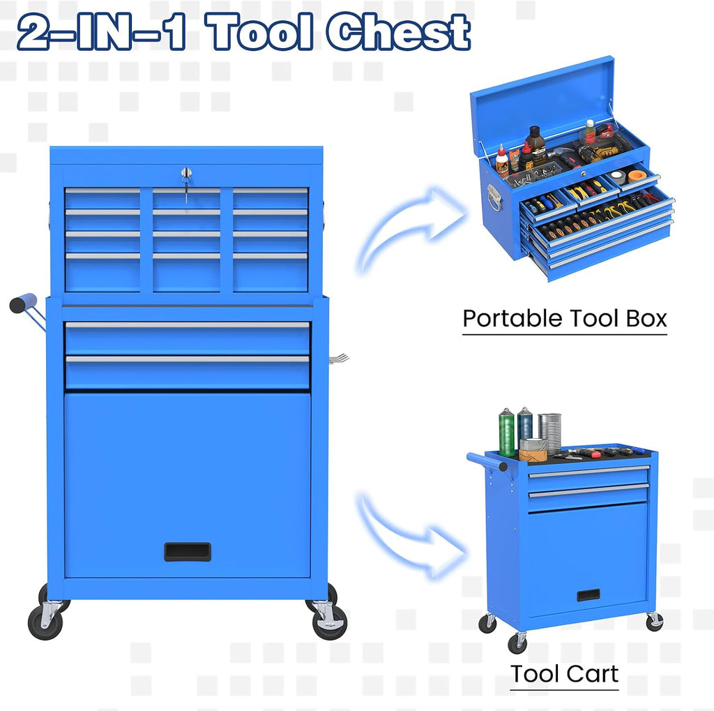 Rolling Tool Chest with Wheels, 8-Drawer High Capacity Tool Box with Wheels, Removable Storage Toolbox with Lock for Garage, Workshop (Blue)