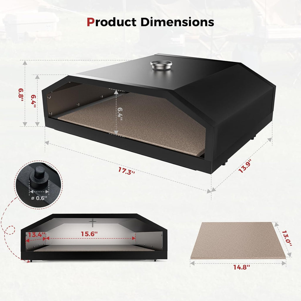 CAMPLUX 17 Inches Pizza Oven for Grill with Storage Bag and 14.8'×13' Cordierite Stone, Grill Top Pizza Oven Built-in Thermometer, Compatible with Propane & Charcoal Grill for Crispy Homemade Pizza