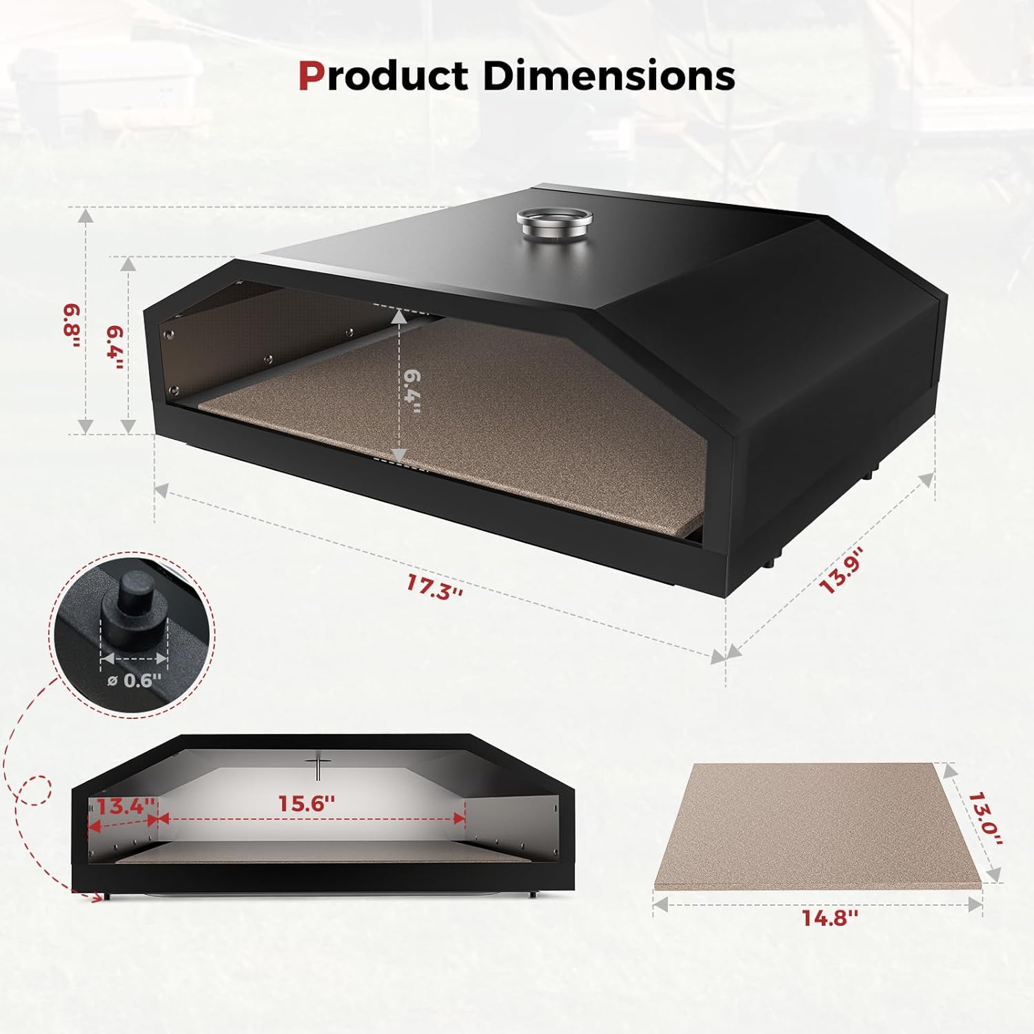 CAMPLUX 17 Inches Pizza Oven for Grill with Storage Bag and 14.8'×13' Cordierite Stone, Grill Top Pizza Oven Built-in Thermometer, Compatible with Propane & Charcoal Grill for Crispy Homemade Pizza