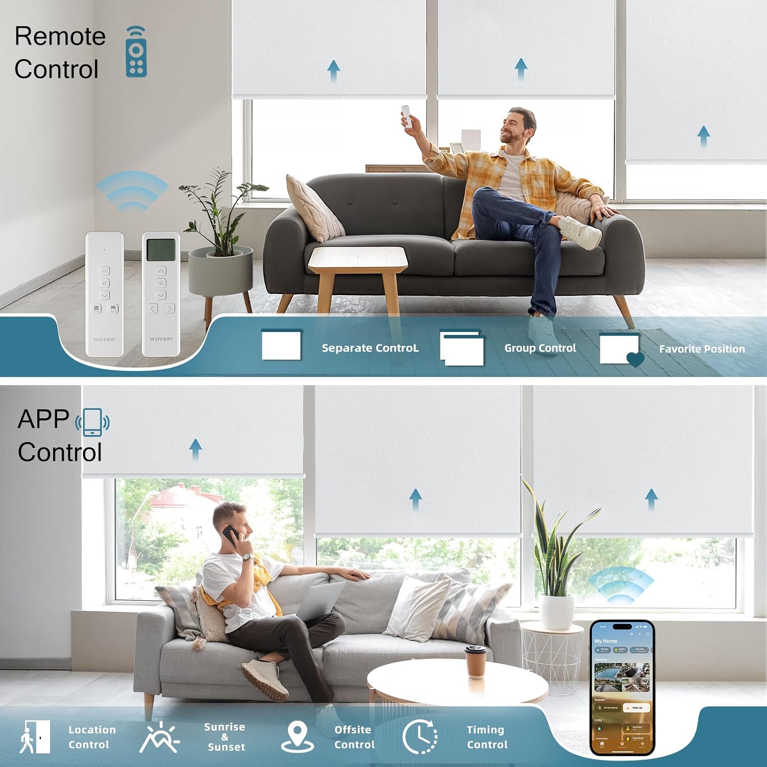 Motorized Blinds with Remote,100% Blackout Automatic Roller Shade Compatible with Alexa Google Homekit Thread,Electric Blind for Window,Vinyl Pure White