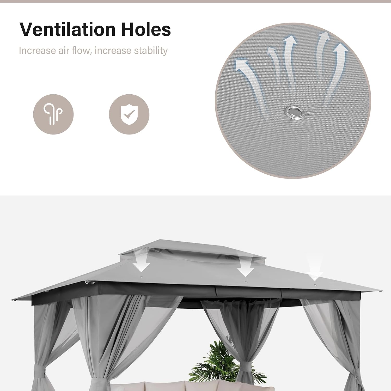 LAUSAINT HOME Patio Gazebo 10'x13', Outdoor Heavy Duty Party Tent Shelter with Double Roofs, Mosquito Nettings and Privacy Screens for Backyard, Garden, Lawn, Gray