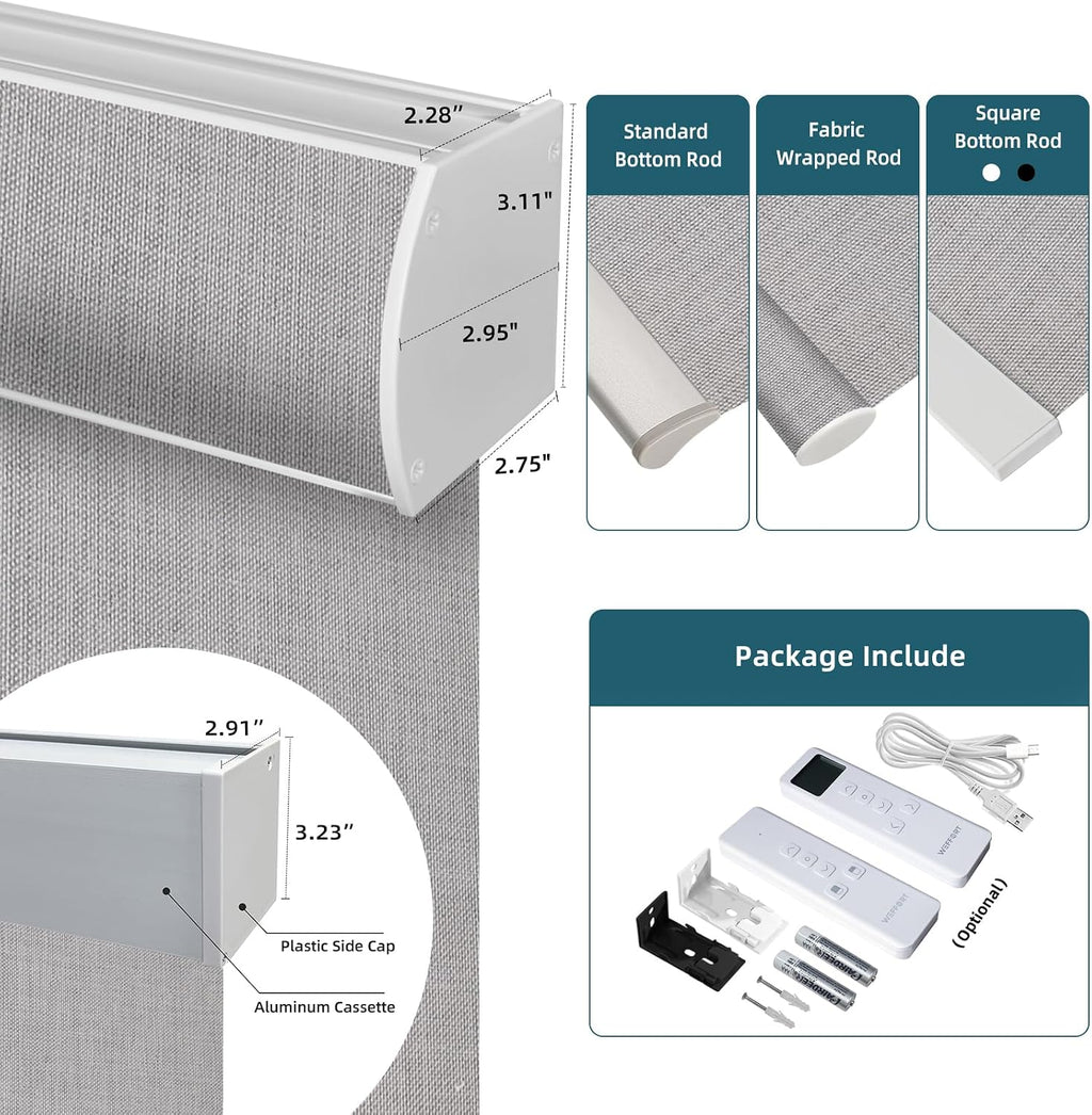 Motorized Roller Shade, 100% Blackout Smart Window Blinds Work with Homekit, Alexa, Google Home, Remote Control, Electric Blinds with USB/Solar Pannel Charging,Bouvardia Light Grey