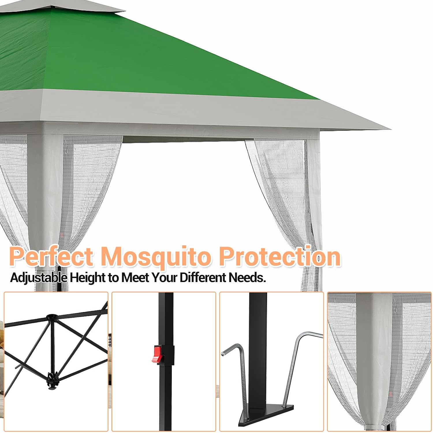 13X13 Pop Up Gazebo,Outdoor Canopy Tent with Mosquito Netting, Double Vented Roof Sun Shelter with Adjustable Heights,Outdoor Gazebo for Backyard & Patio Furniture.(Olive Green + Heather Gray).