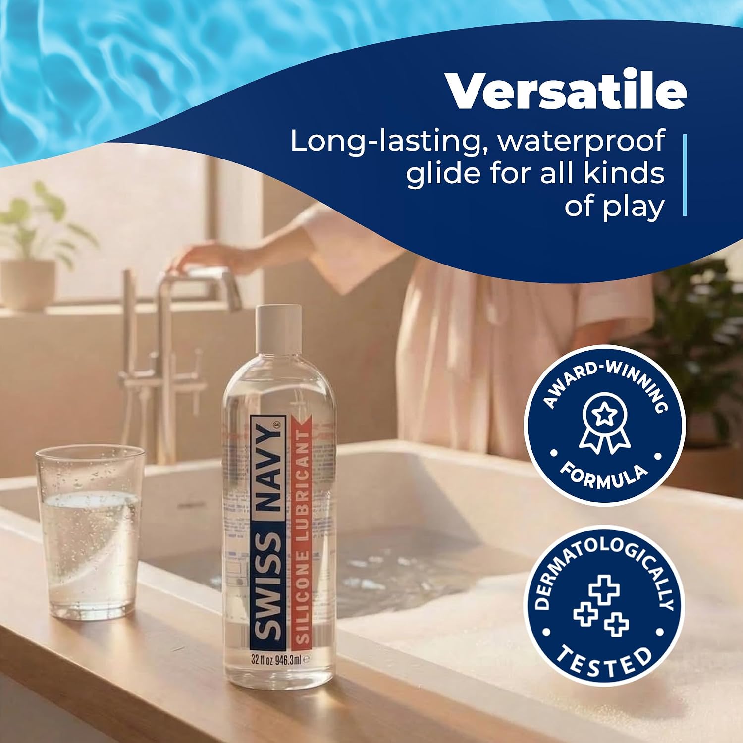 Swiss Navy Premium Silicone Based Lubricant - 32 oz - Personal Lube for Men, Women & Couples - Condom, Latex Safe - Hypoallergenic - Unscented
