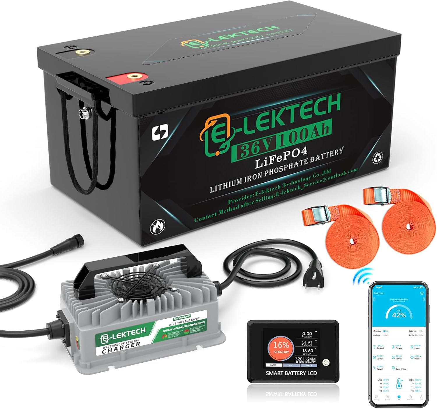 36V 100Ah Golf Cart LiFePO4 Lithium Battery, 8000+ Deep Cycles, 200A BMS, 3840Wh Energy, Perfect for Off-Grid, RV, Solar Power System, Home Backup